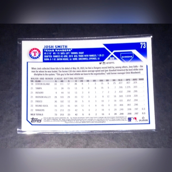 Josh Smith Rookie Card Topps Chrome 2023 #73 - Picture 2 of 2